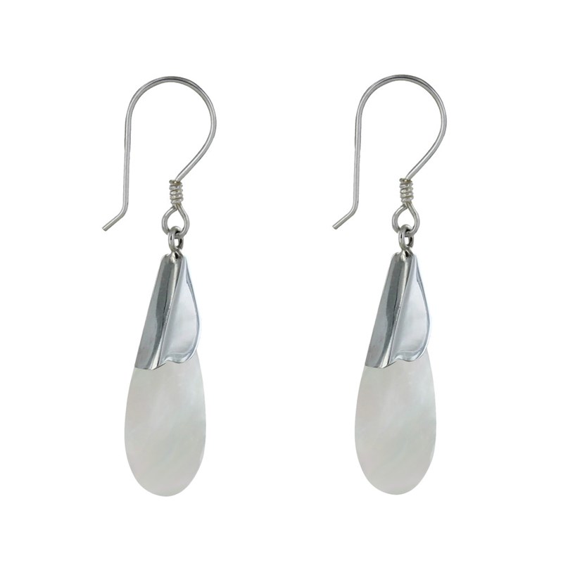 Boucles d'Oreilles Argent Fine Goutte Nacre