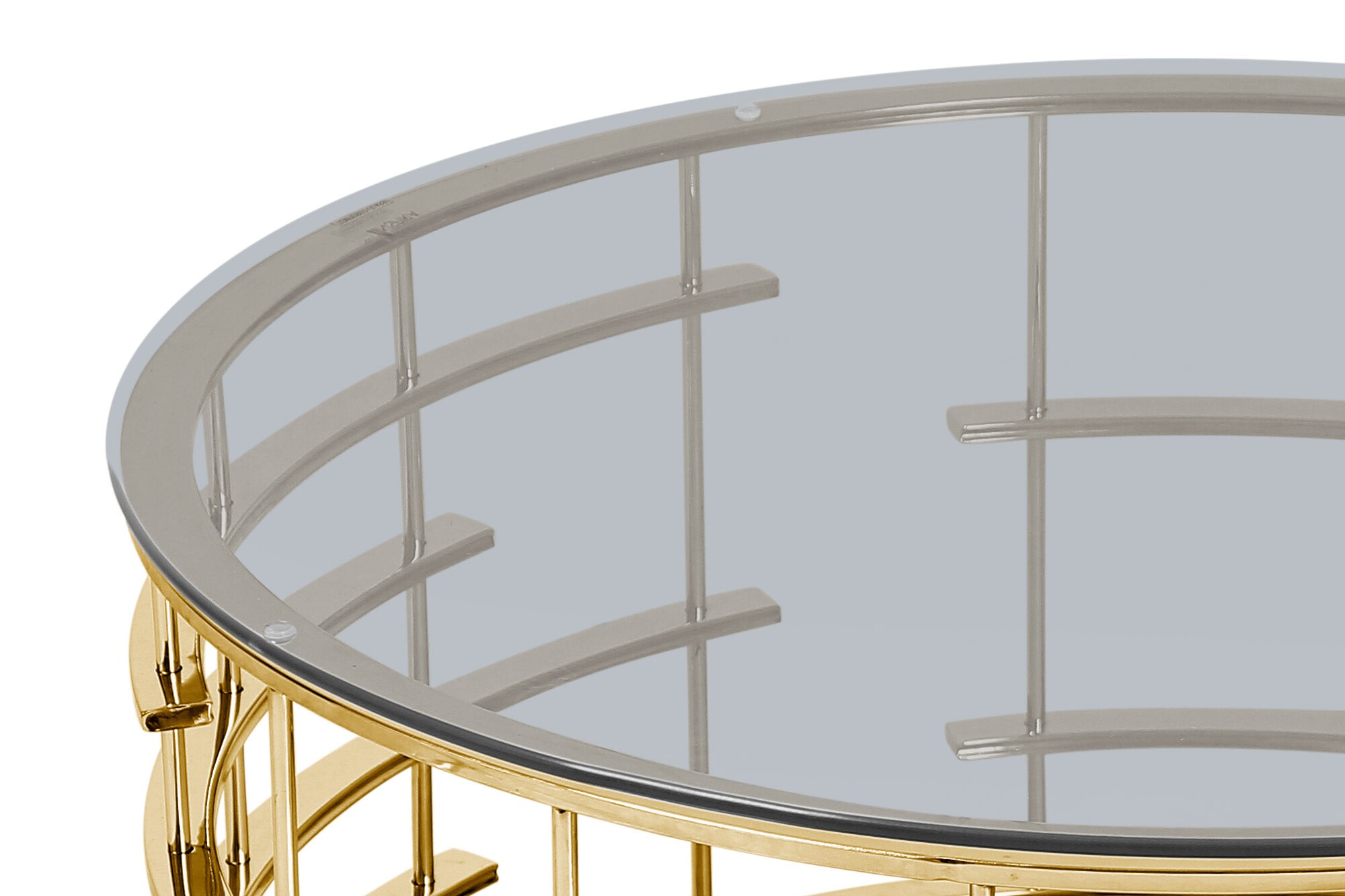 Couchtisch Ø 80 cm gold grau Glastisch Beistelltisch Sofatisch Wohnzimmertisch