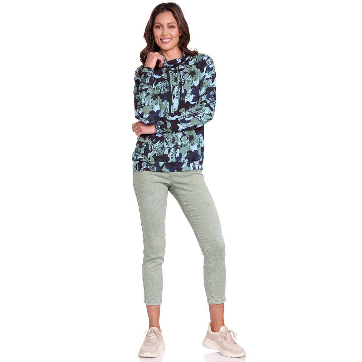 Gina Benotti Damen Sweatshirt mit Stehkragen dunkelblau / hellblau / helloliv