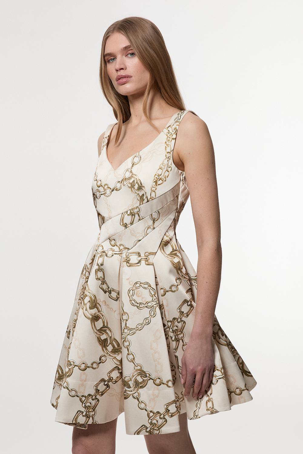 KarenMillen Robes de bal courte ajustée en satin de viscose structuré à imprimé chaîne