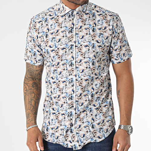 Chemise Manches Courtes Beige Bleu Clair