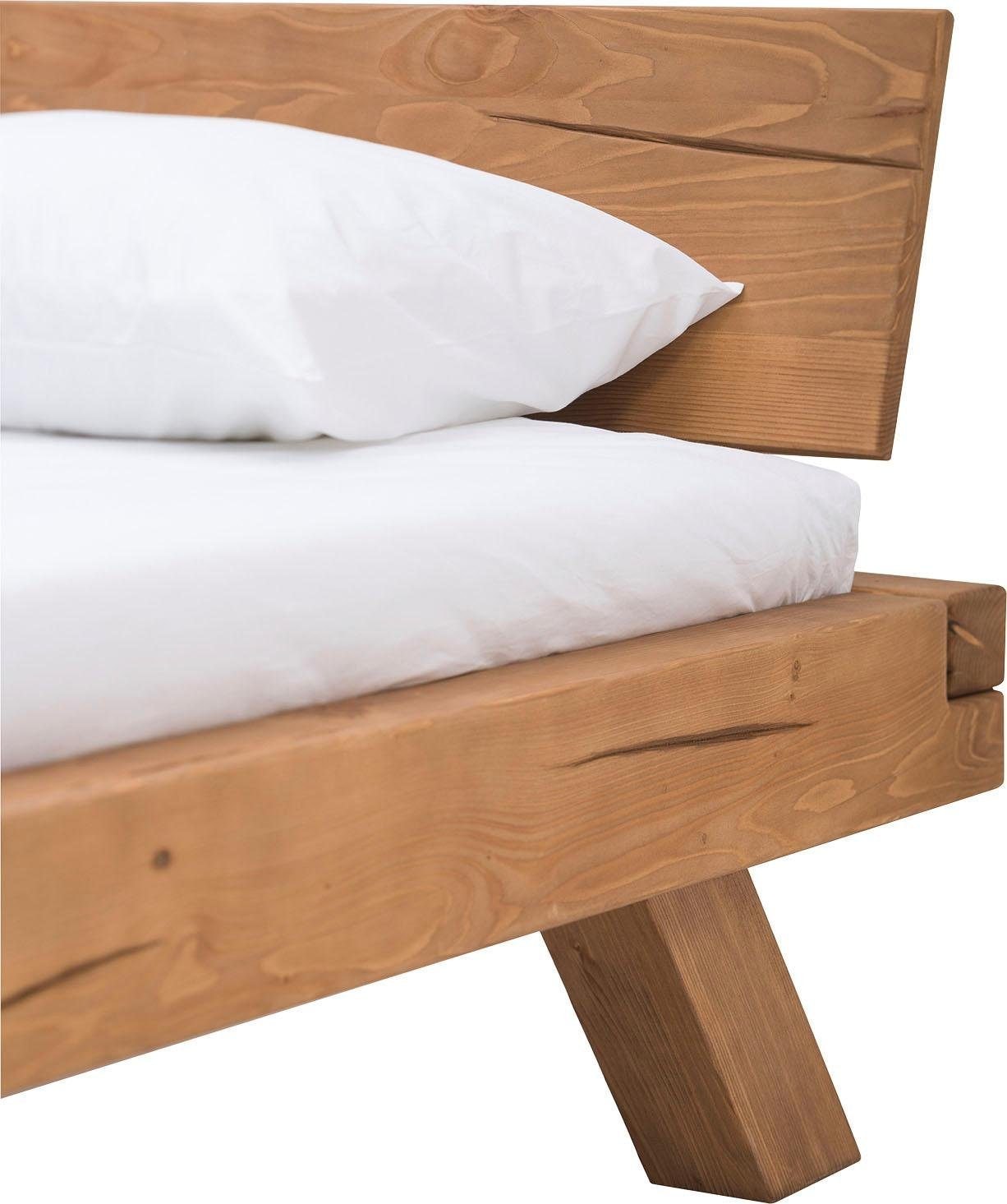 SalesFever Massivholzbett »Eik Naturbelassenes Bett« Landhaus-Charme trifft auf rustikales Balkenbett