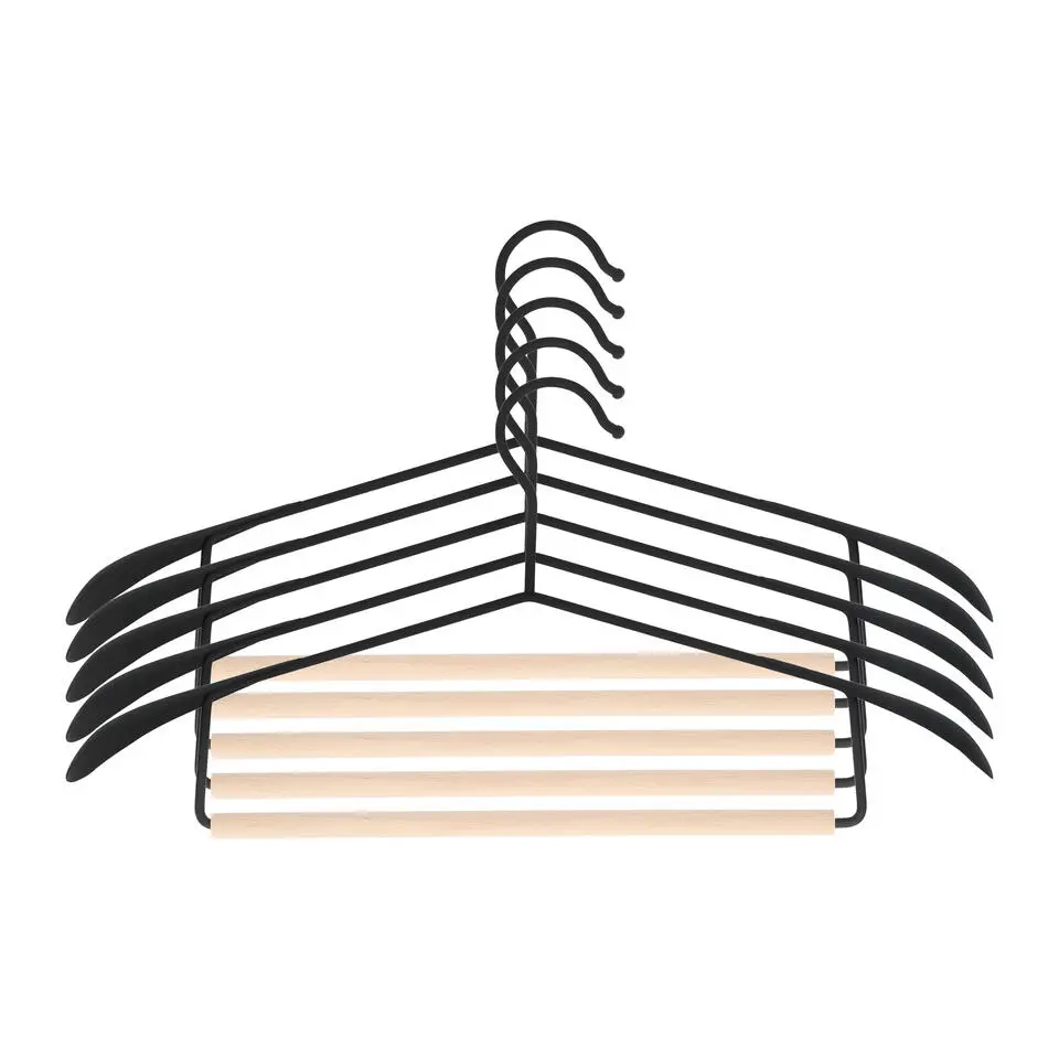 QUVIO Kledinghanger - set van 5 - Zwart en hout