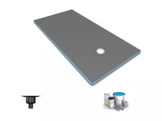 Receveur de douche à carreler 200 x 100 WEDI Fundo Primo rectangle écoulement excentré + bonde verticale + kit d'étanchéité