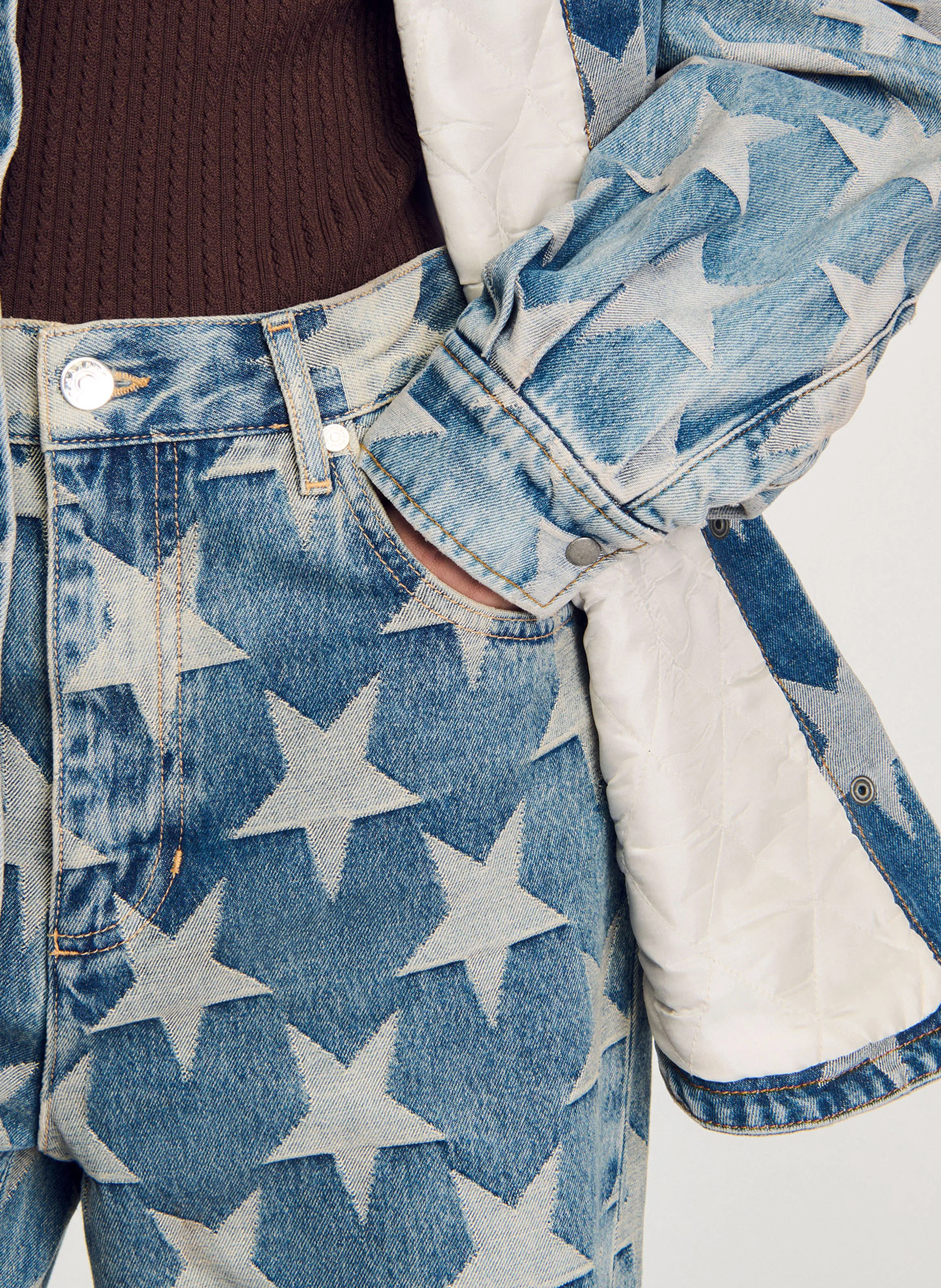 Blouson surchemise en jean étoiles | Bleu