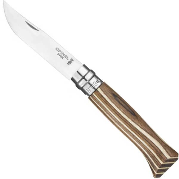 Couteau randonnée OPINEL N°08 BOULEAU LAMELLÉ BRUN