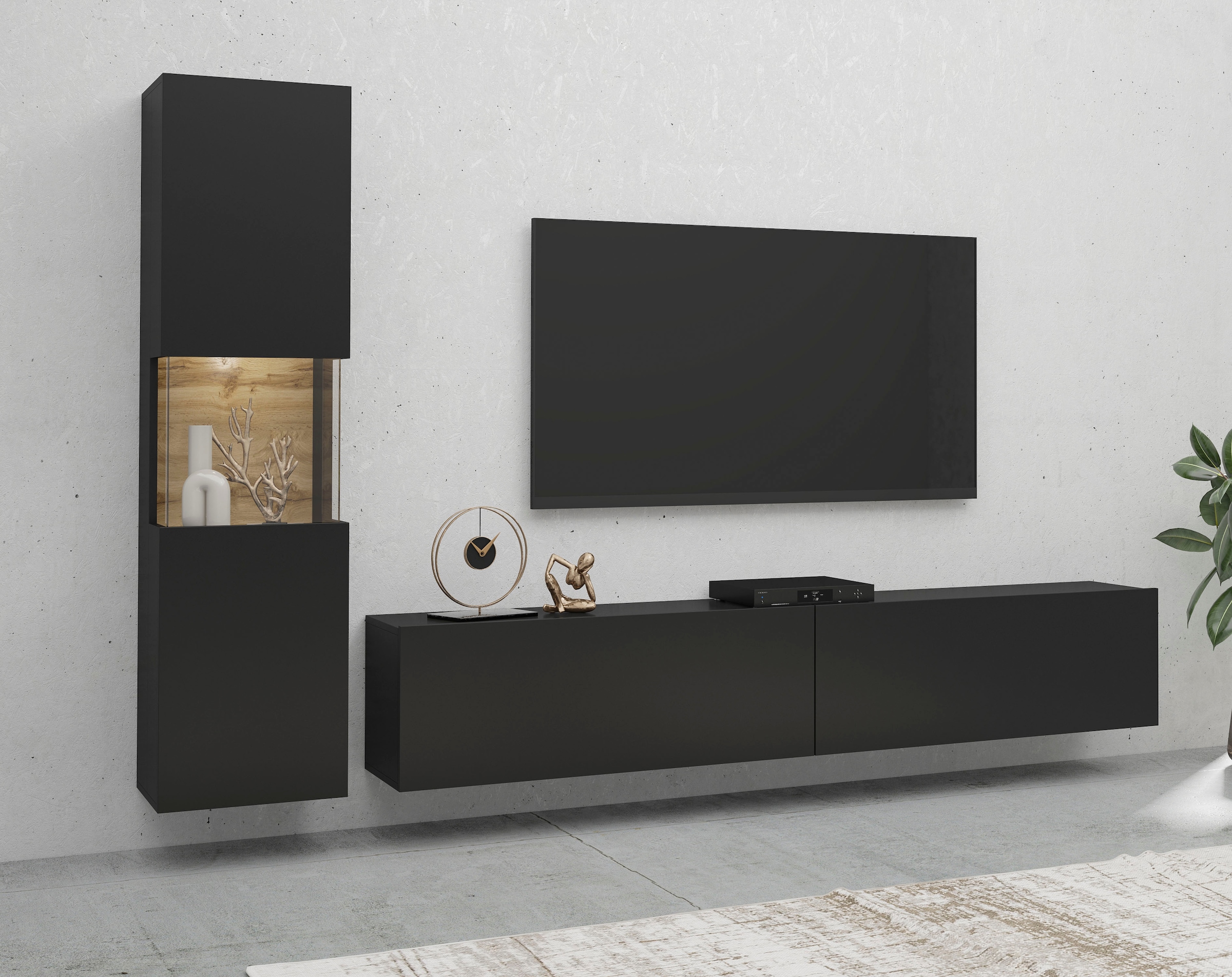INOSIGN Wohnwand »Ava, Wohnzimmer-Set hängend/stehend montierbar, Vitrine, Lowboard«