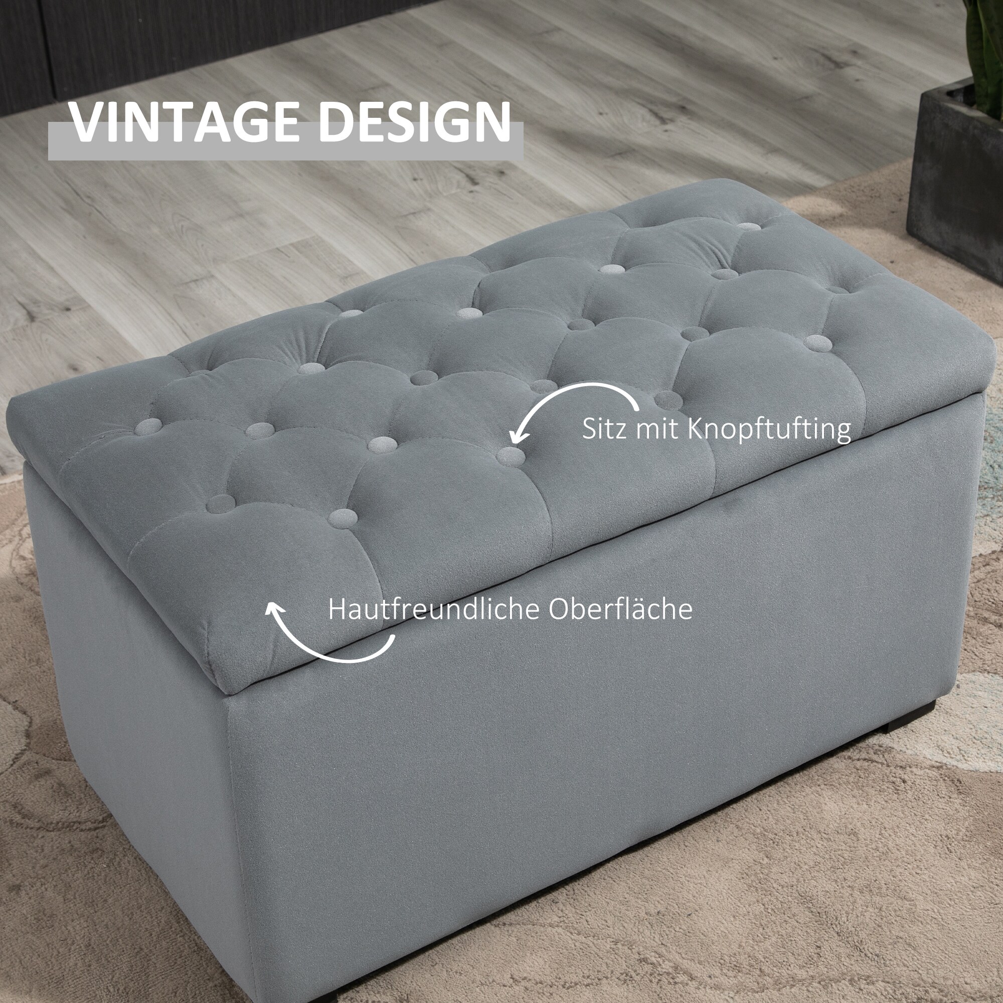 HOMCOM Aufbewahrungsbank Ottomane hellgrau 75 x 40 x 42 cm (LxBxH)
