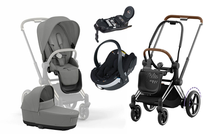 Cybex e-Priam Duovogn inkl. BeSafe iZi Go Modular X2 & Base, Mirage Grey/Chrome Brown