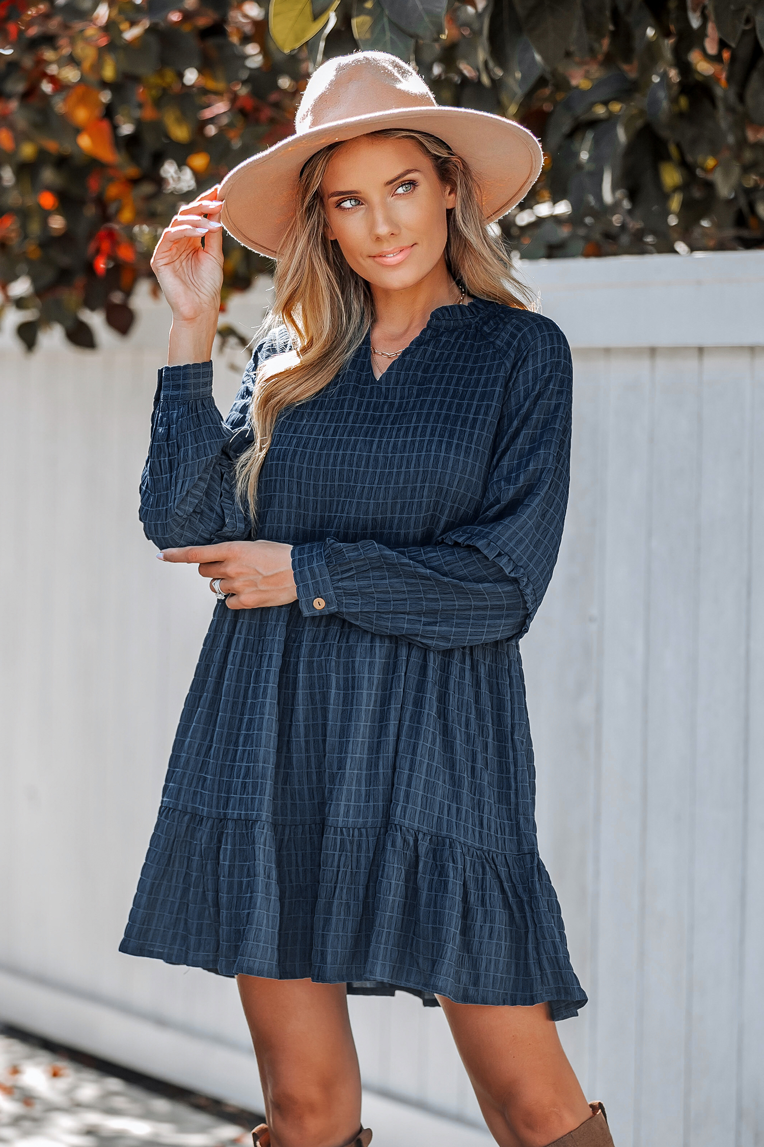 Robe mini à volants et imprimé en carreaux