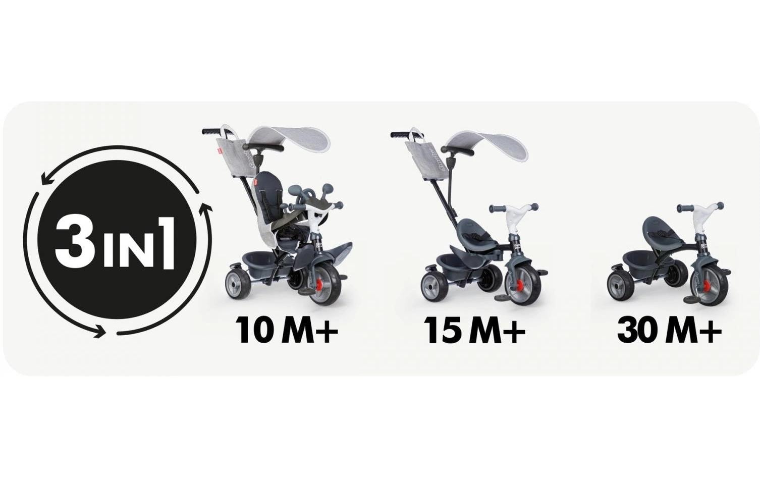 Dreirad Baby Driver Grau<br>3-in-1 Dreirad mit Sicherheitsfunktionen