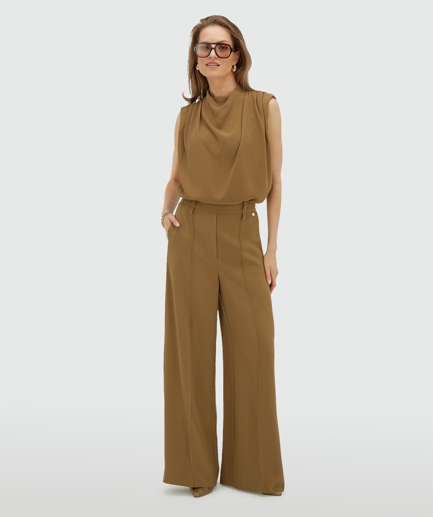 JV-ESSA high waisted wide leg pantalon - khaki