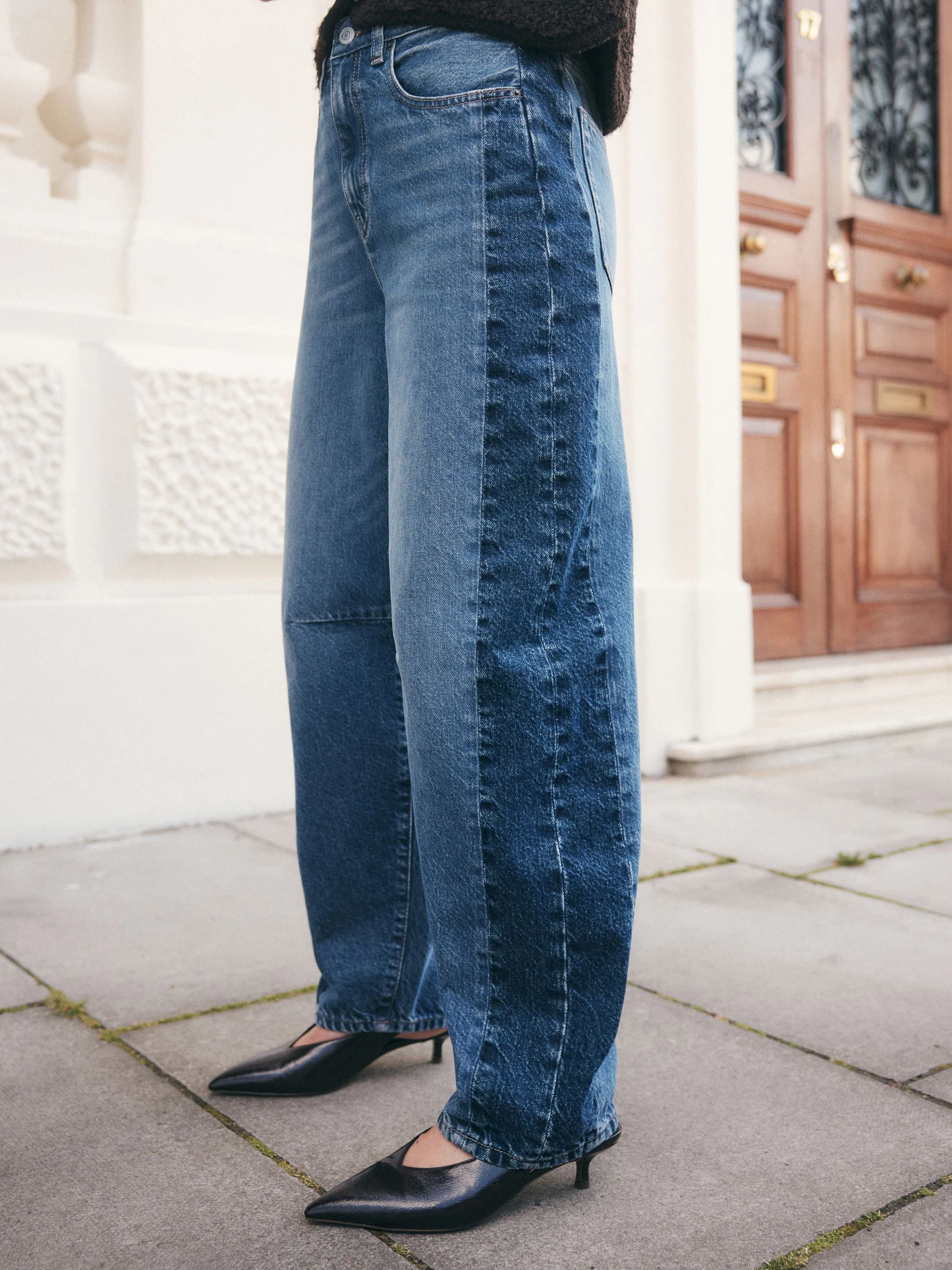 Contrasterend zijpaneel blauw - Horseshoe Barrel Jeans