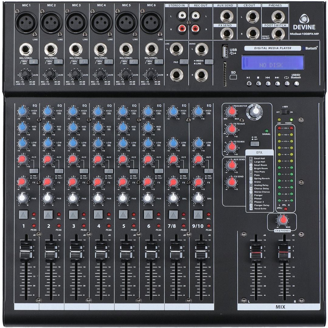Devine MixDesk 1002FX-MP 10-kanaals mixer met FX en mediaspeler