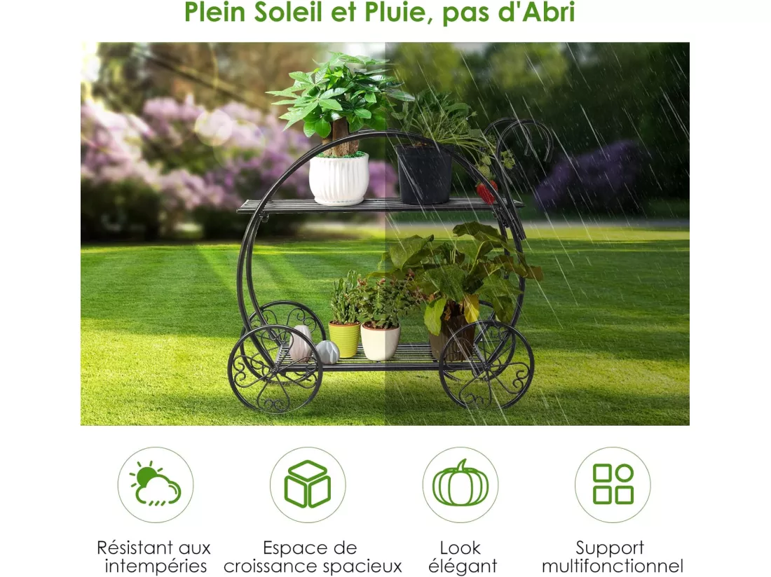Support de Plantes à 2 Niveaux en Métal Anti-rouille de Style Parisien