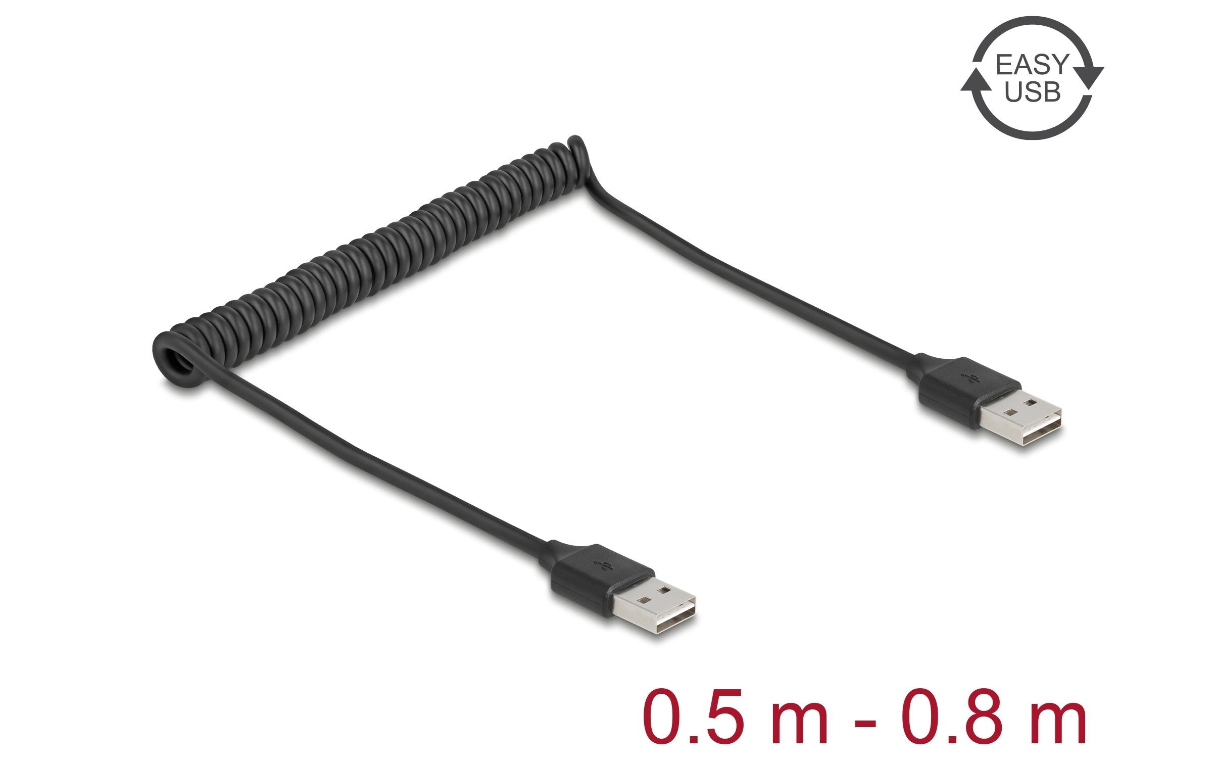 USB 2.0-Spiralkabel USB A - USB A 0.8 mFlexibles Spiralkabel für USB-Verbindungen