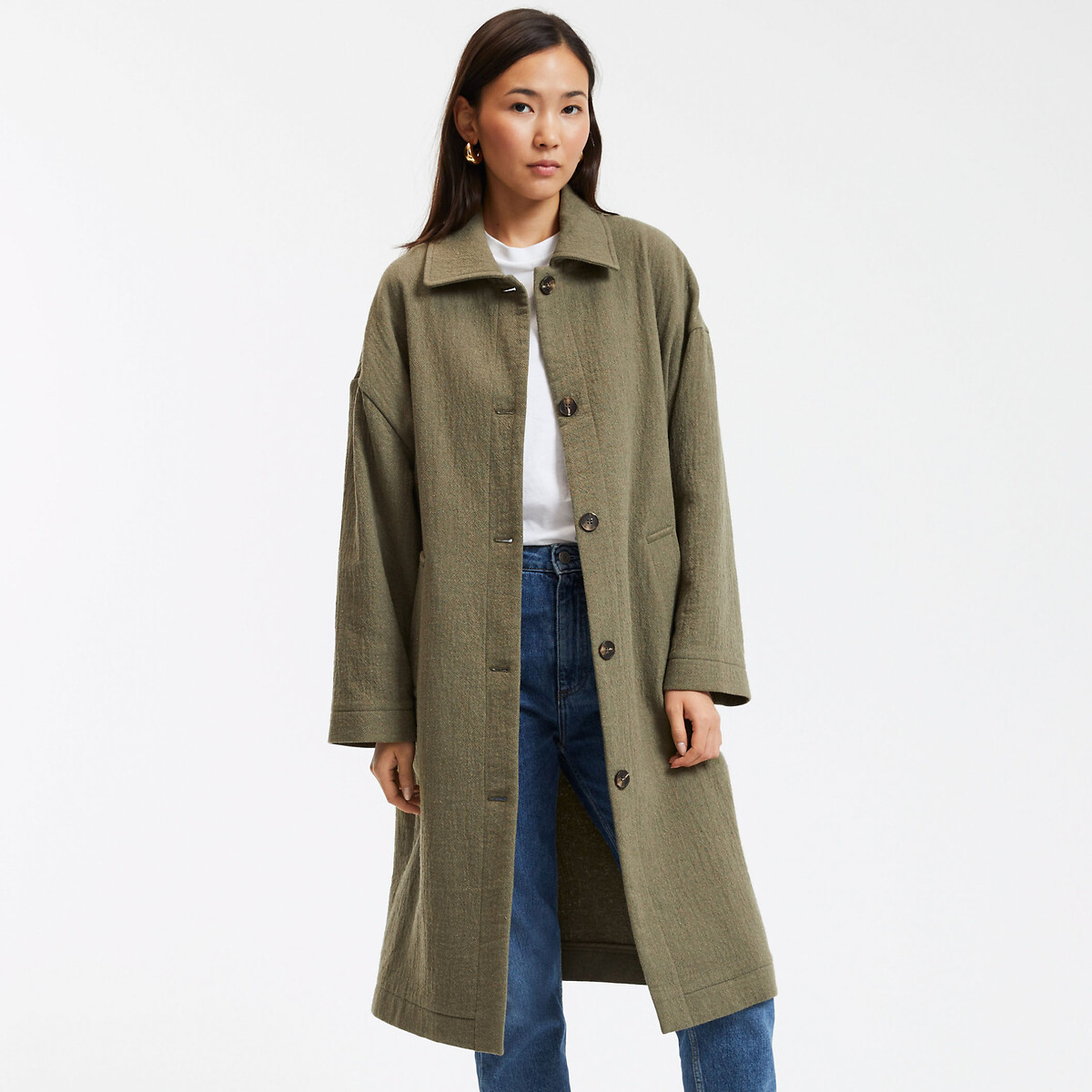 COLEÇÕES LA REDOUTE<br>Casaco oversized com fecho de botões