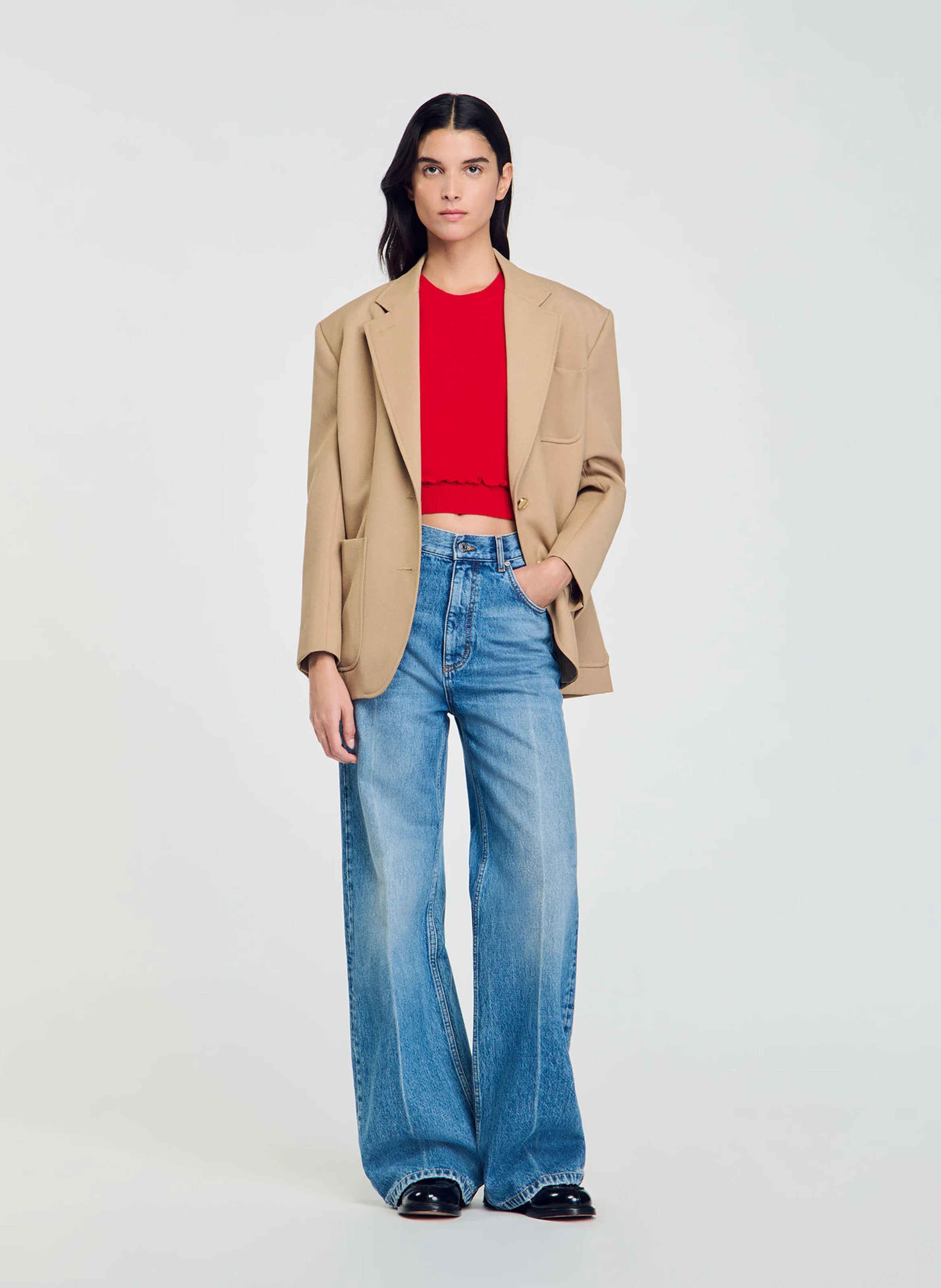 Pull court sans manches en laine et cachemire| Rouge