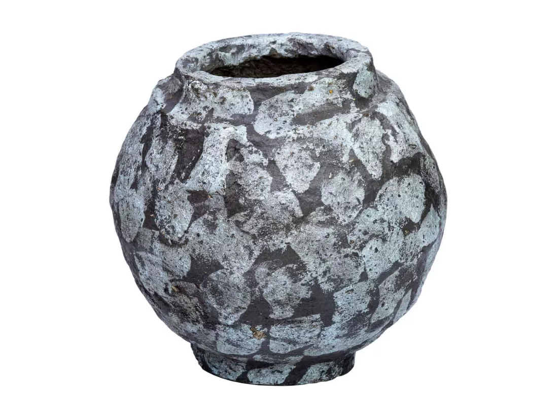 Vase en papier mâché finition artisanale gris antique 27x27x24h cm