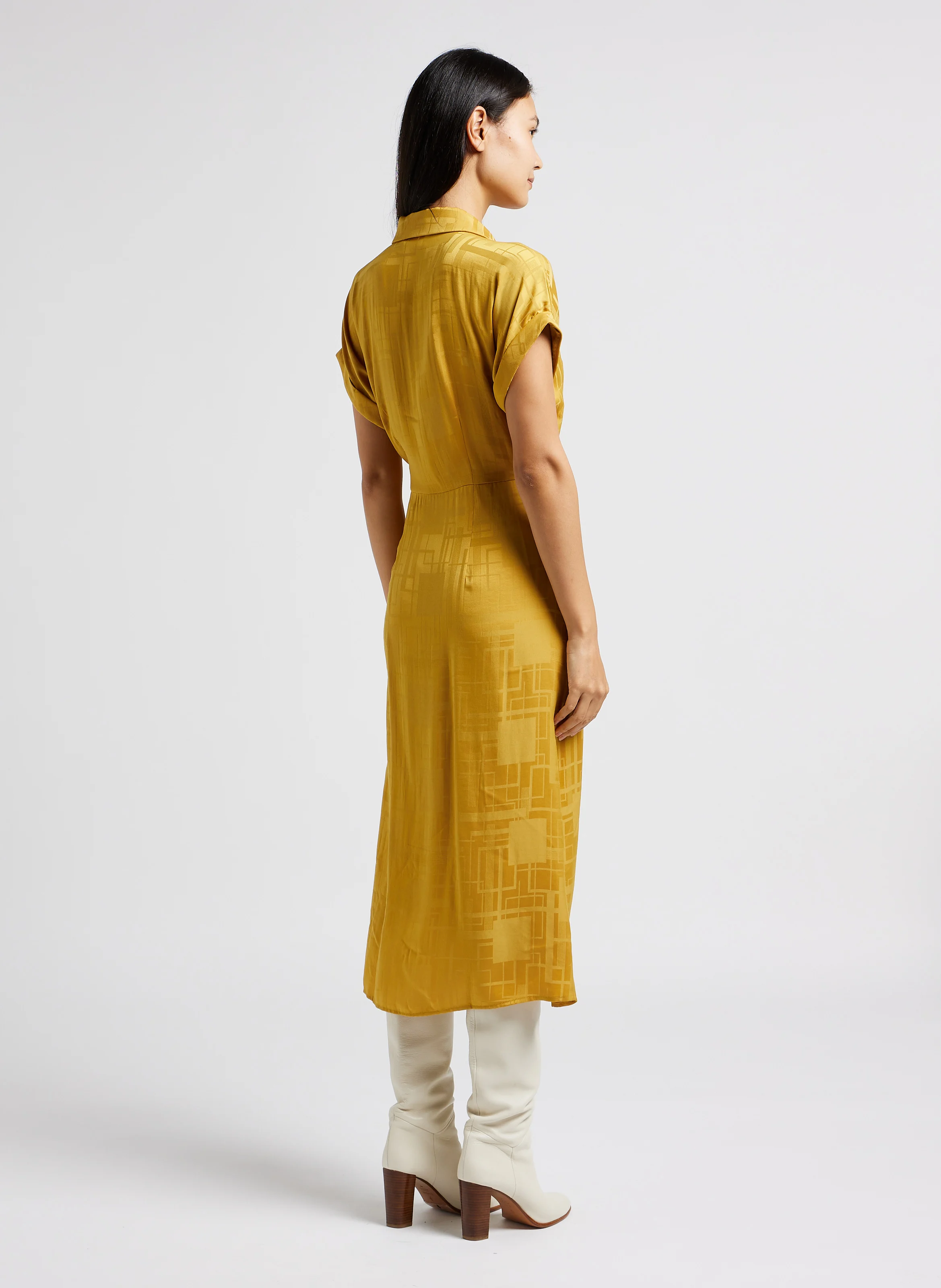 MIEL - Robe longue cintrée portefeuille à imprimé | Jaune