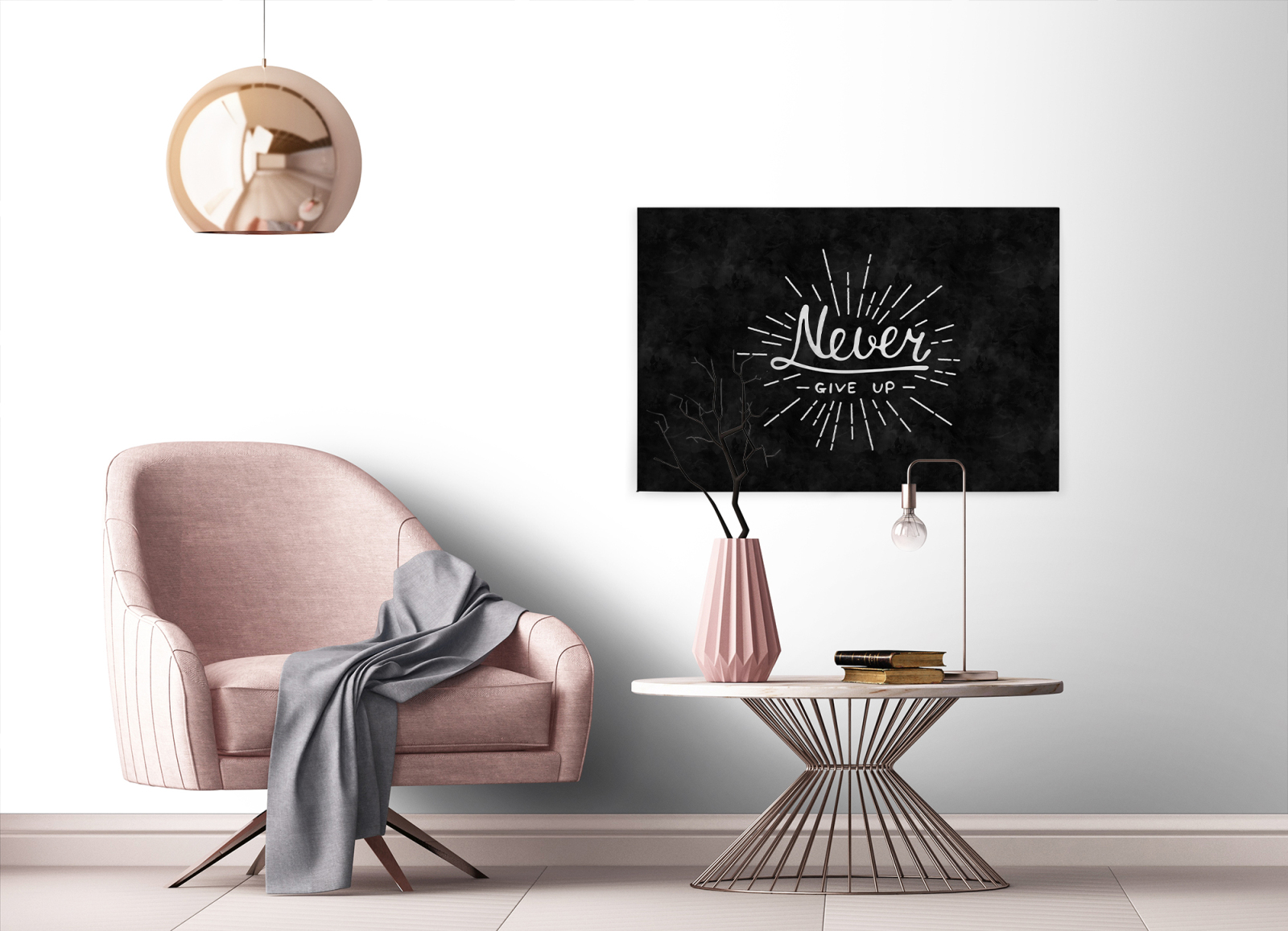 Leinwandbild NEVER GIVE UP - schwarz-weiß - 90x60 cm