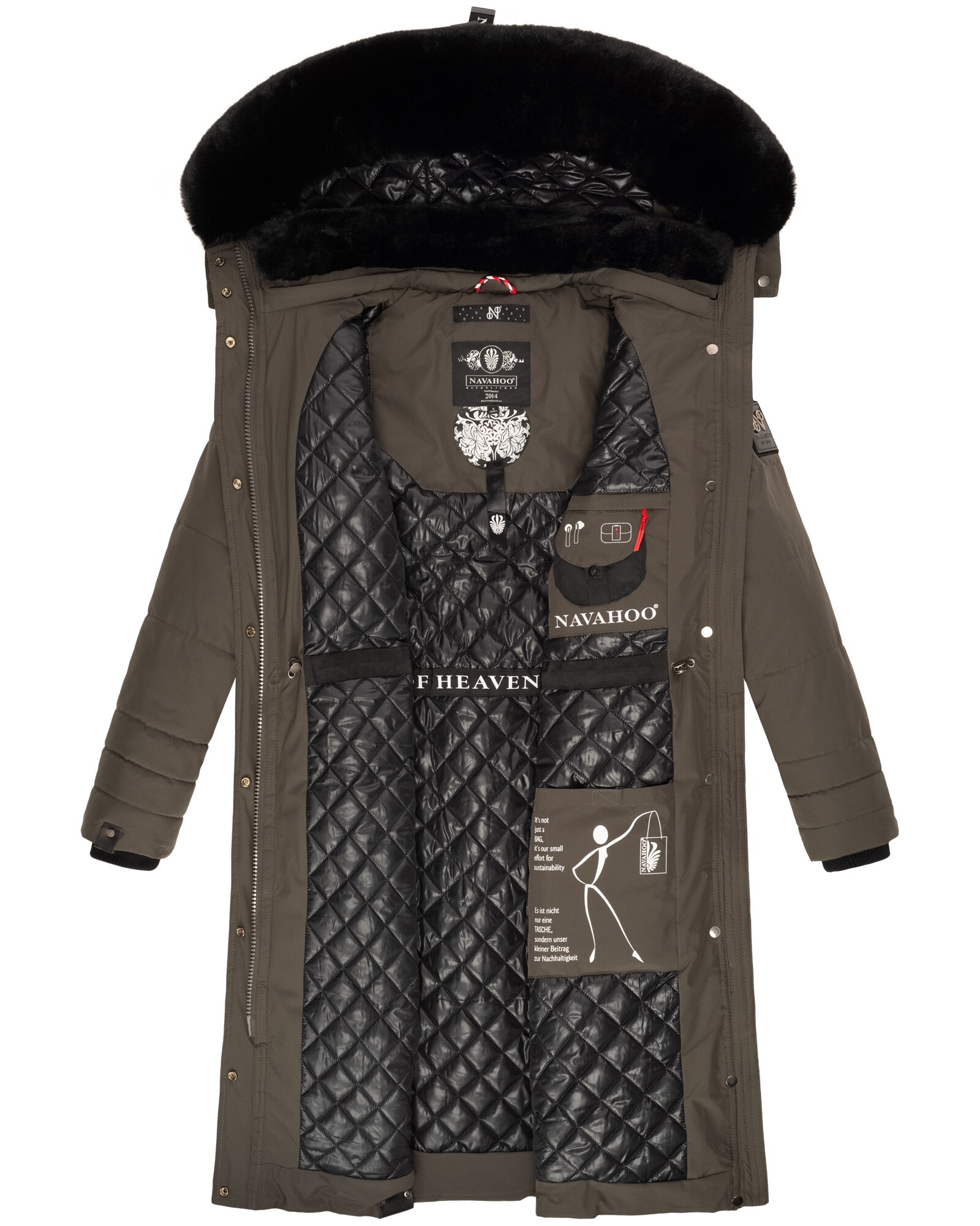 NAVAHOO Damen Edler Wintermantel Steppmantel mit weicher Kunstfellkapuze Fahmiyaa
