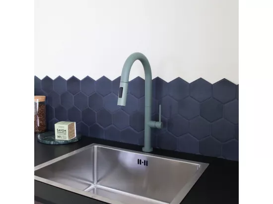 Portofino mitigeur évier à douchette extractible gris vert - Essebagno