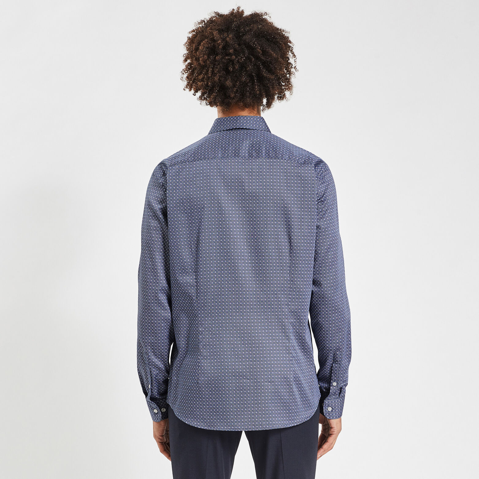 Chemise slim imprimé géométrique coton satin Bleu moyen