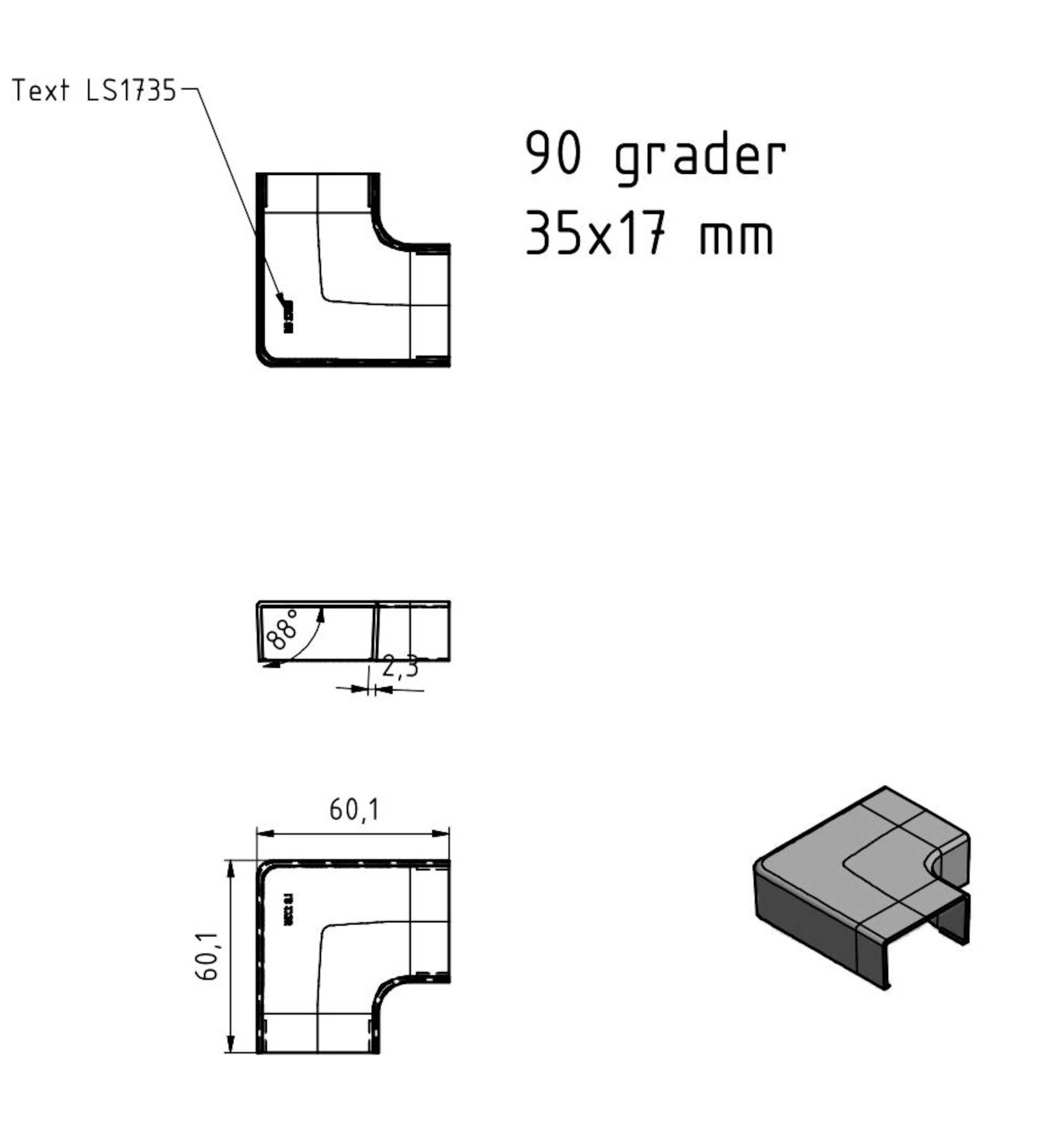 Vinkel for kabelkanal 35x17 mm