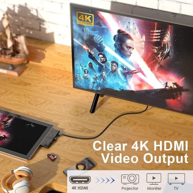 NÖRDIC USB 7-ports dockingstation til MicroSoft Surface Pro7 1xHDMI4k30Hz 2xUSB-A 5Gbps 1xUSB-C PD87W 1xRJ45 LAN og 1xTF og 1xSD