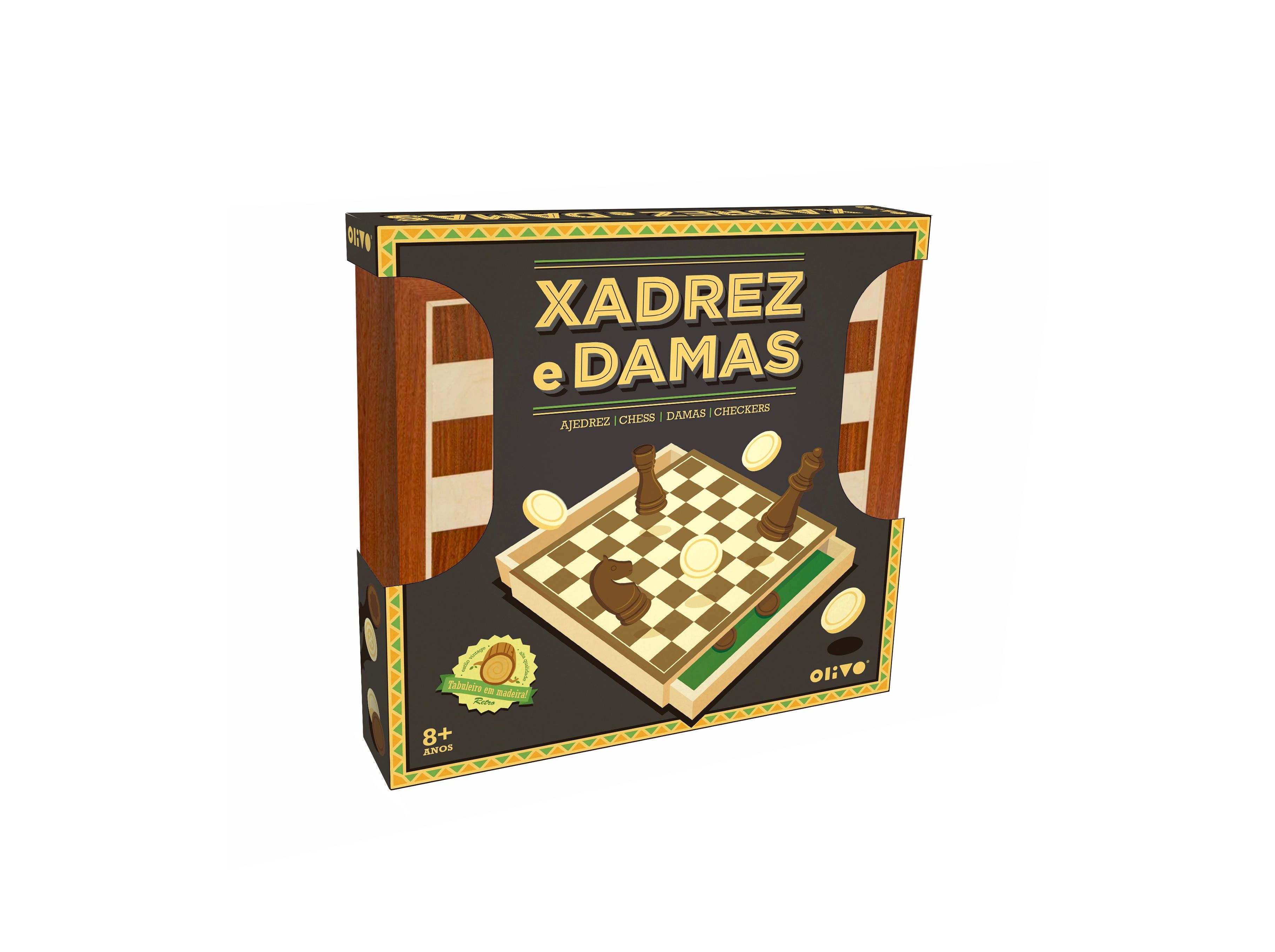 XADREZ E DAMAS OLIVO 100% MADEIRA