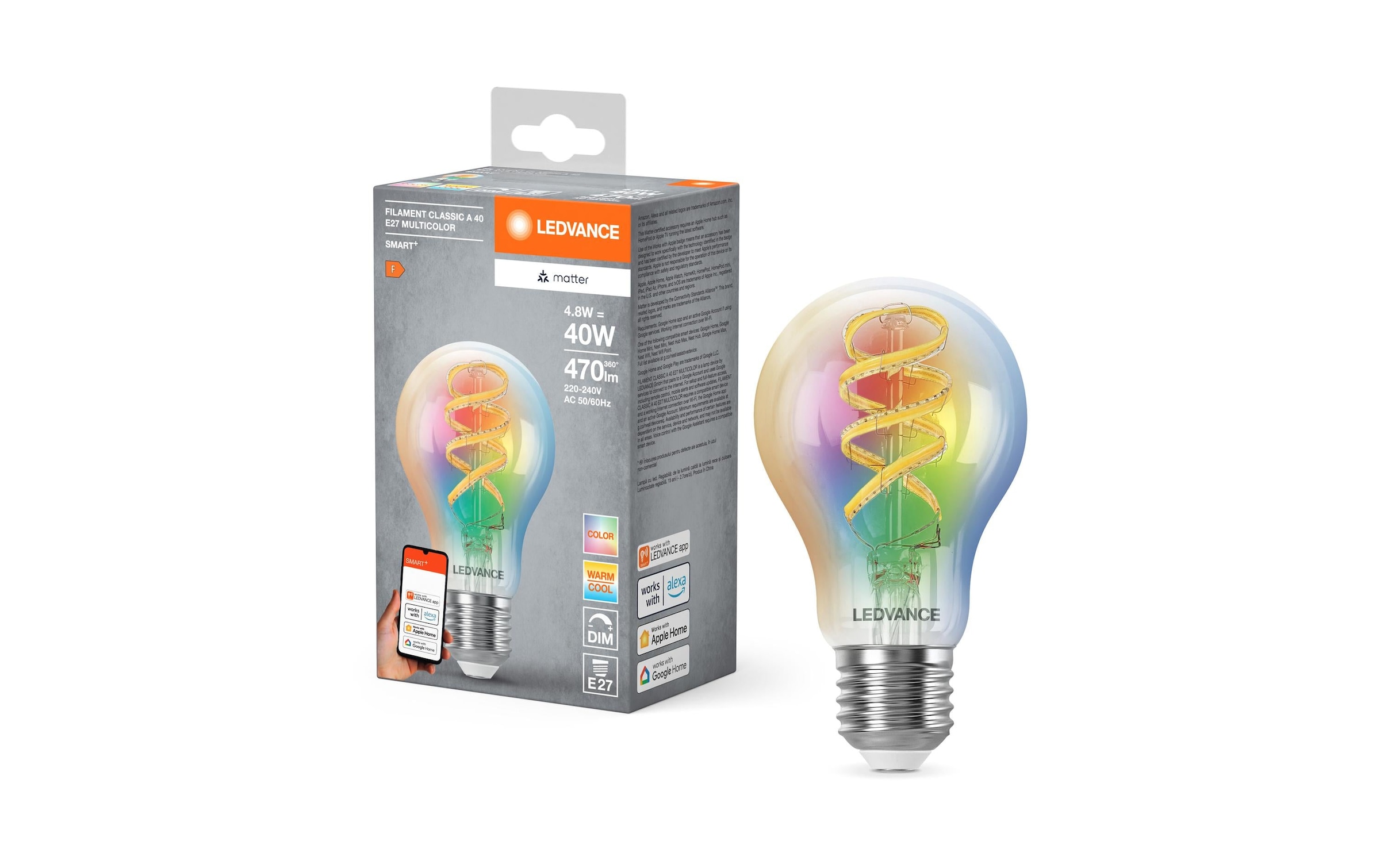 LED-Leuchtmittel »Ledvance Classic A40 Multicolor 4.8W E27« E27