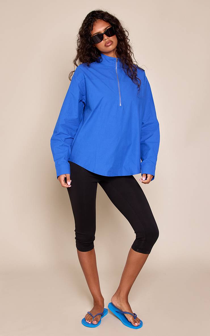Bleu Cobalt Chemise Col Montant Bleu Avec Détail Zip