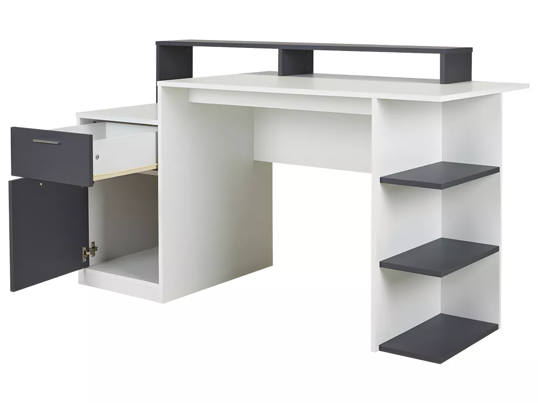 Bureau avec rangements ZACHARIE - Blanc et gris