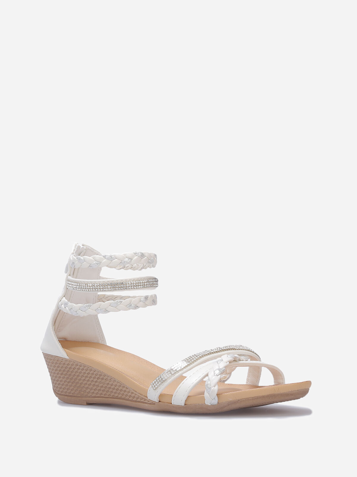Sandales compensées avec brides à strass- Blanc