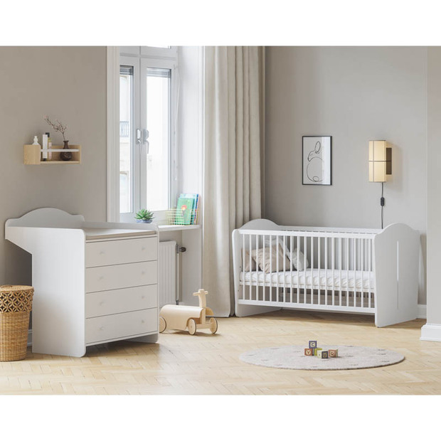 Chambre DUO lit 70x140 Commode MEGEVE Blanc - VOX