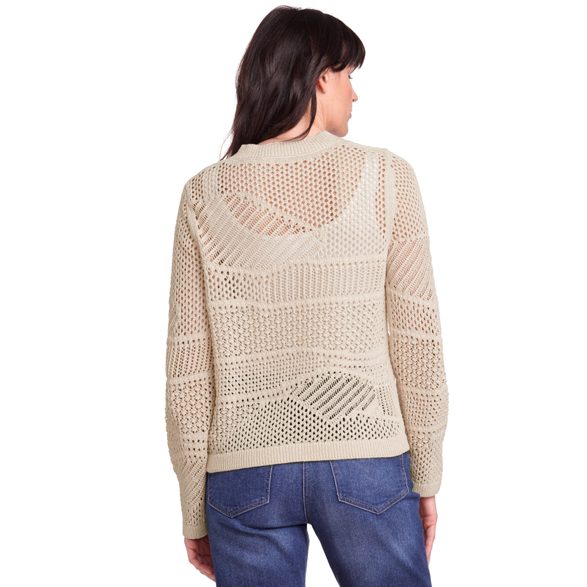 Gina Benotti Damen Strickjacke mit Ajourmuster beige