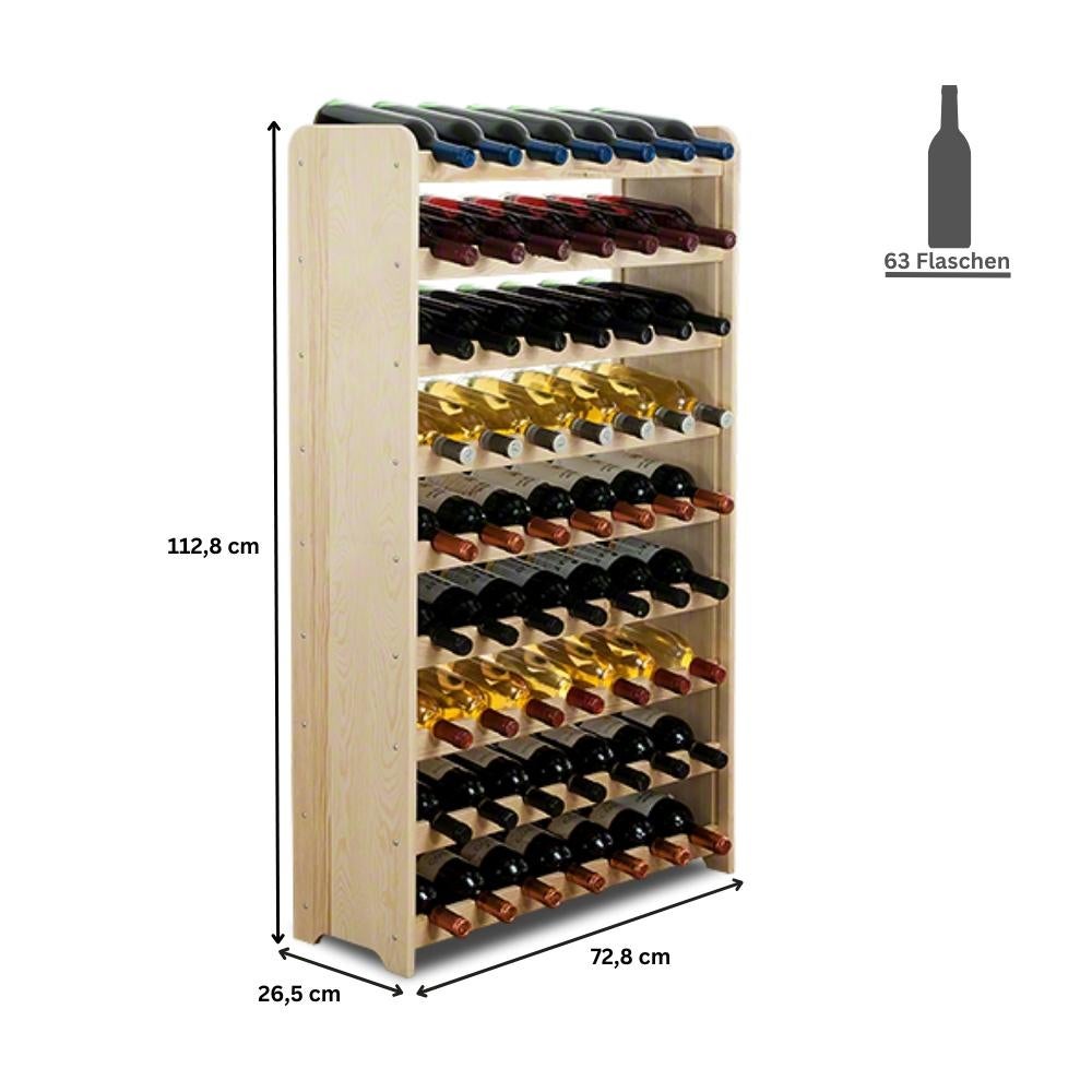 PROREGAL Wijnrek Pinot Vine C HxBxD 112,8 x 72,8 x 26,5 cm 63 Flessen Massief grenenhout Natuurlijk Onbehandeld