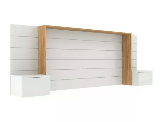 Tête de lit avec chevets 160 cm panneaux de fibres blanc et bois FARO