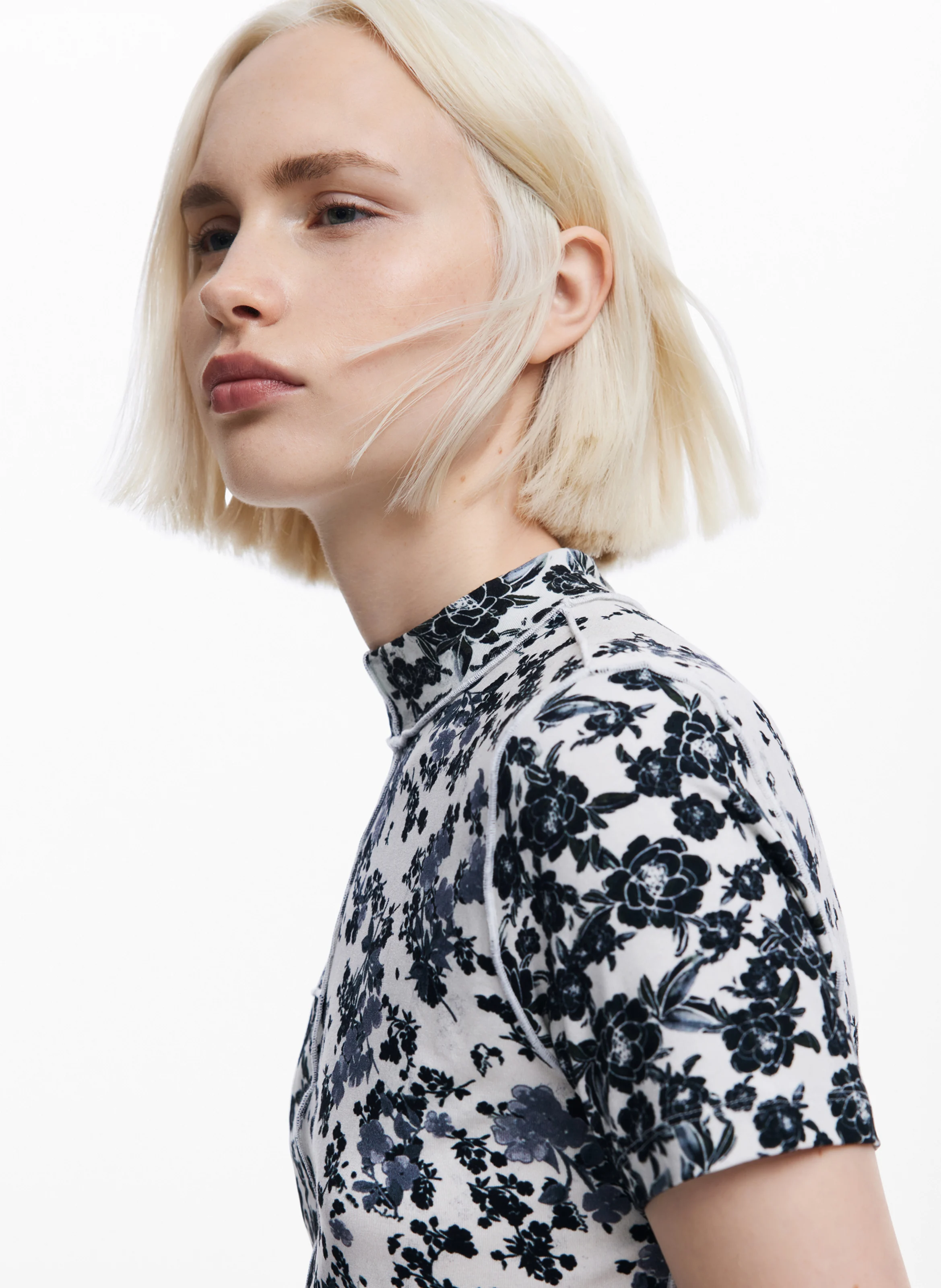 Tee-shirt col montant imprimé | Blanc