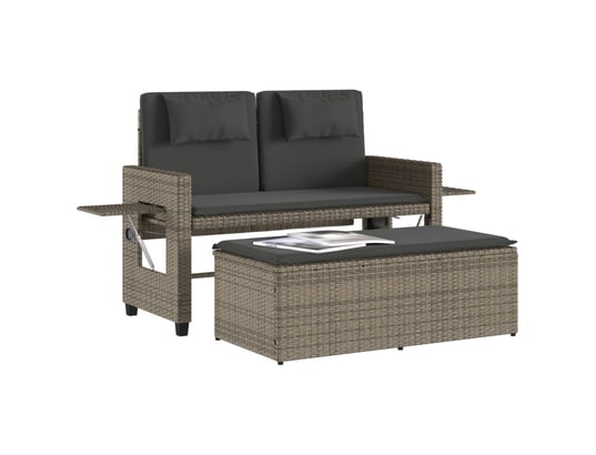 VIDAXL - Banc de jardin Banc inclinable de jardin avec coussins gris résine tressée