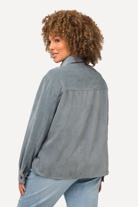 Cord-Shaket, Hemdkragen, Oversized, Knopfleiste, Langarm