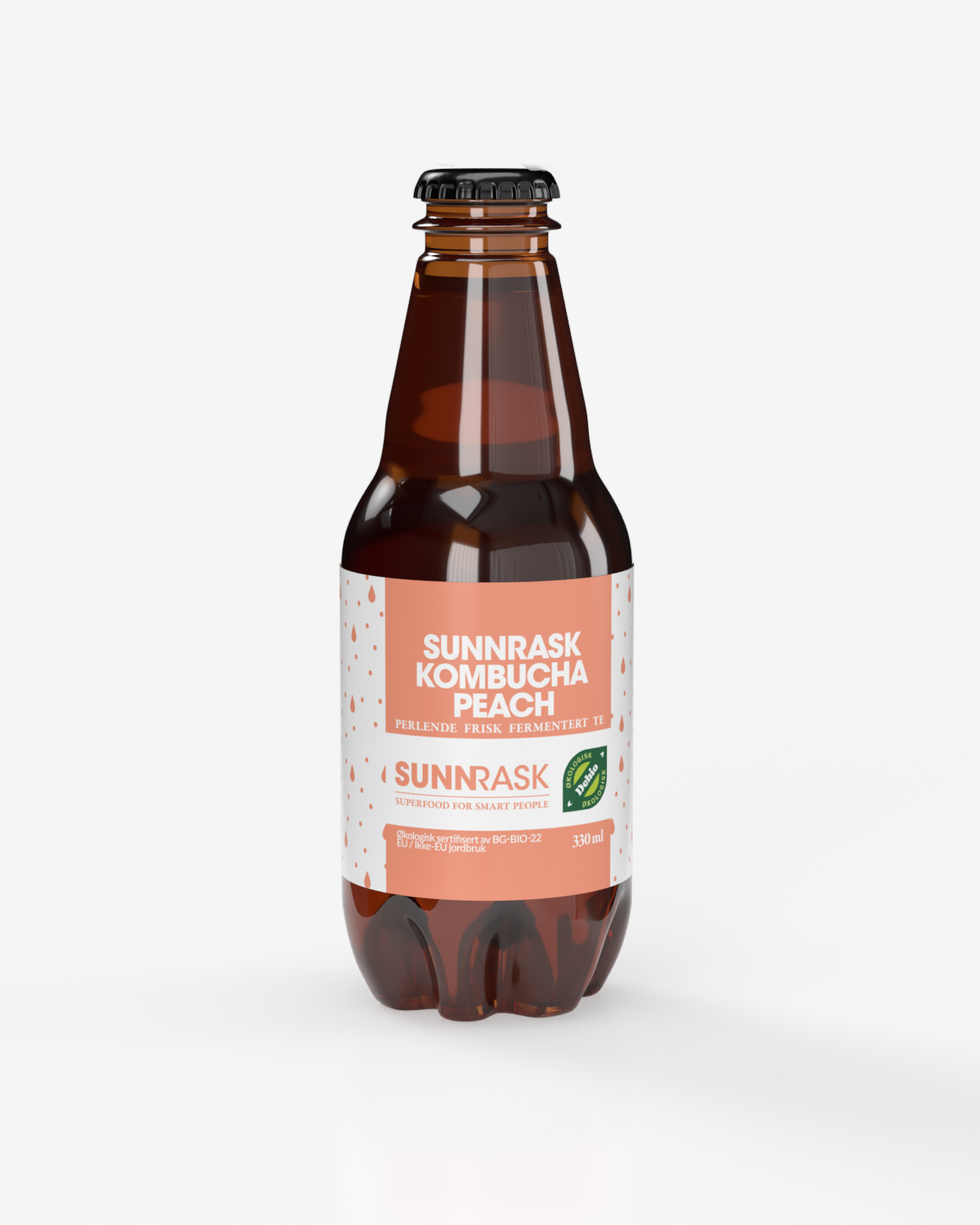 SunnRask Økologisk Kombucha Peach 6x330ml - SEKSPAKNING!