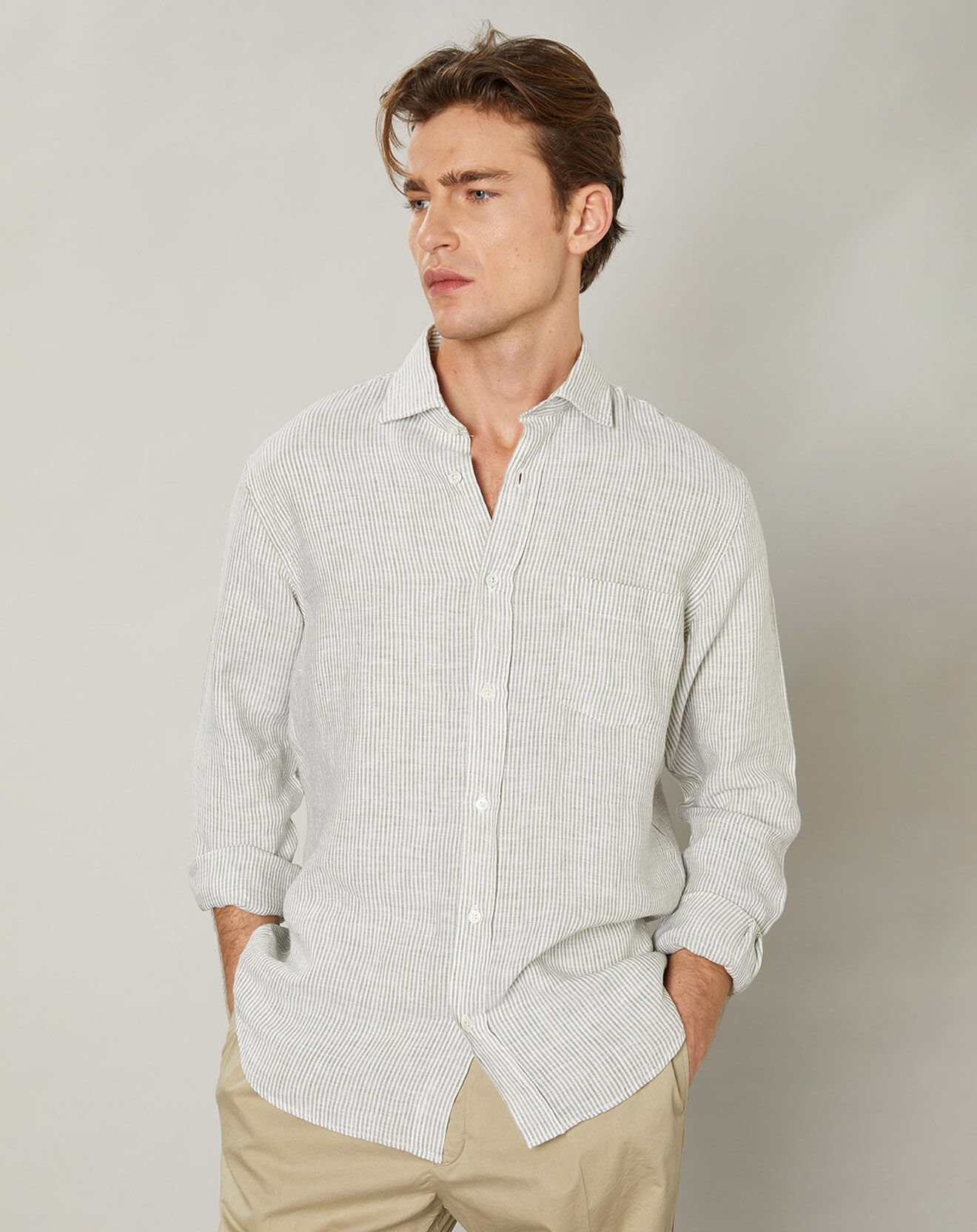 Hartford Chemise regular 100% Lin Paul army