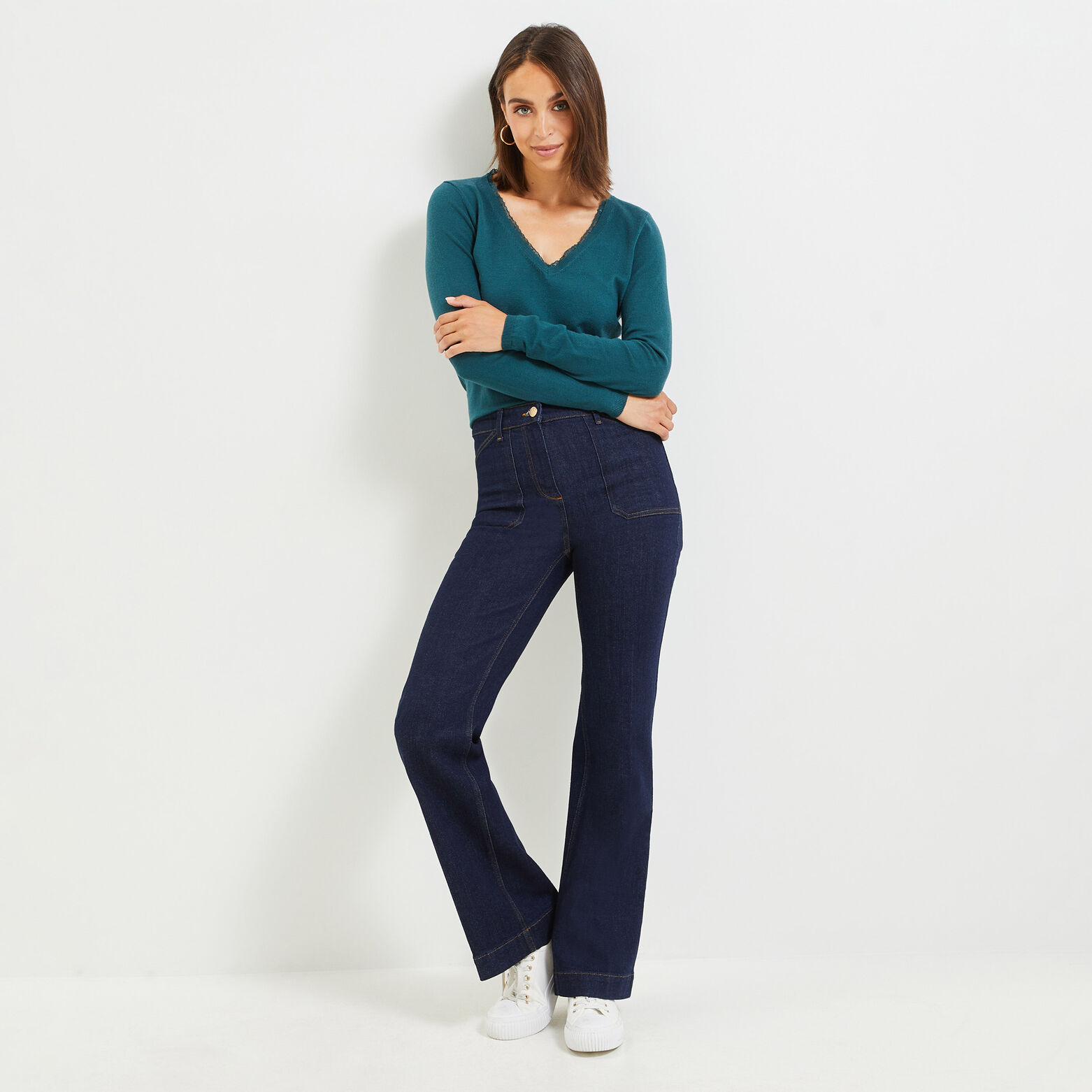 Pull col V femme
