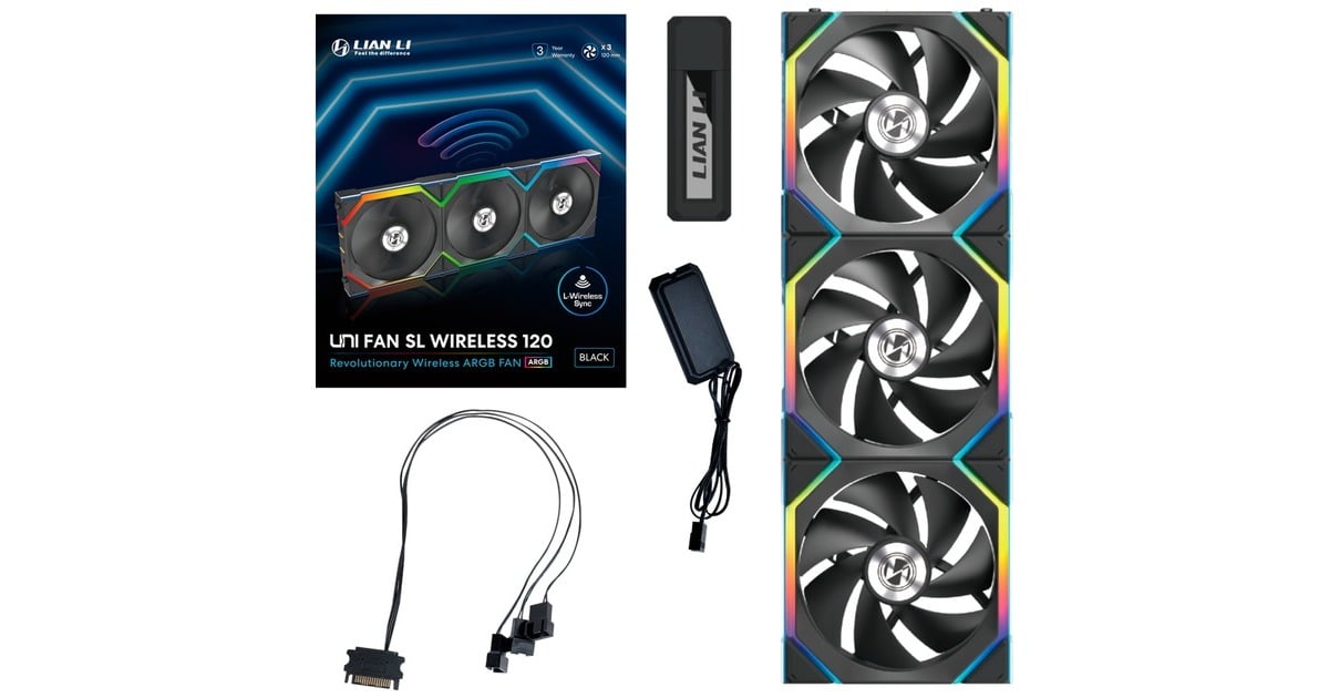 Lian LiUNI FAN SL120 Wireless RGB case fans  (Zwart, 3 stuks, 120 x 124.5 x 28 mm, PWM)
