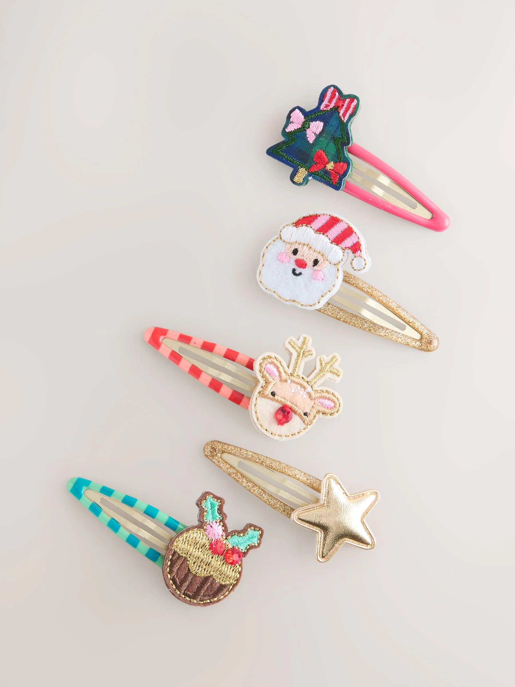 Rood - Set van 5 kerstclips met glitters
