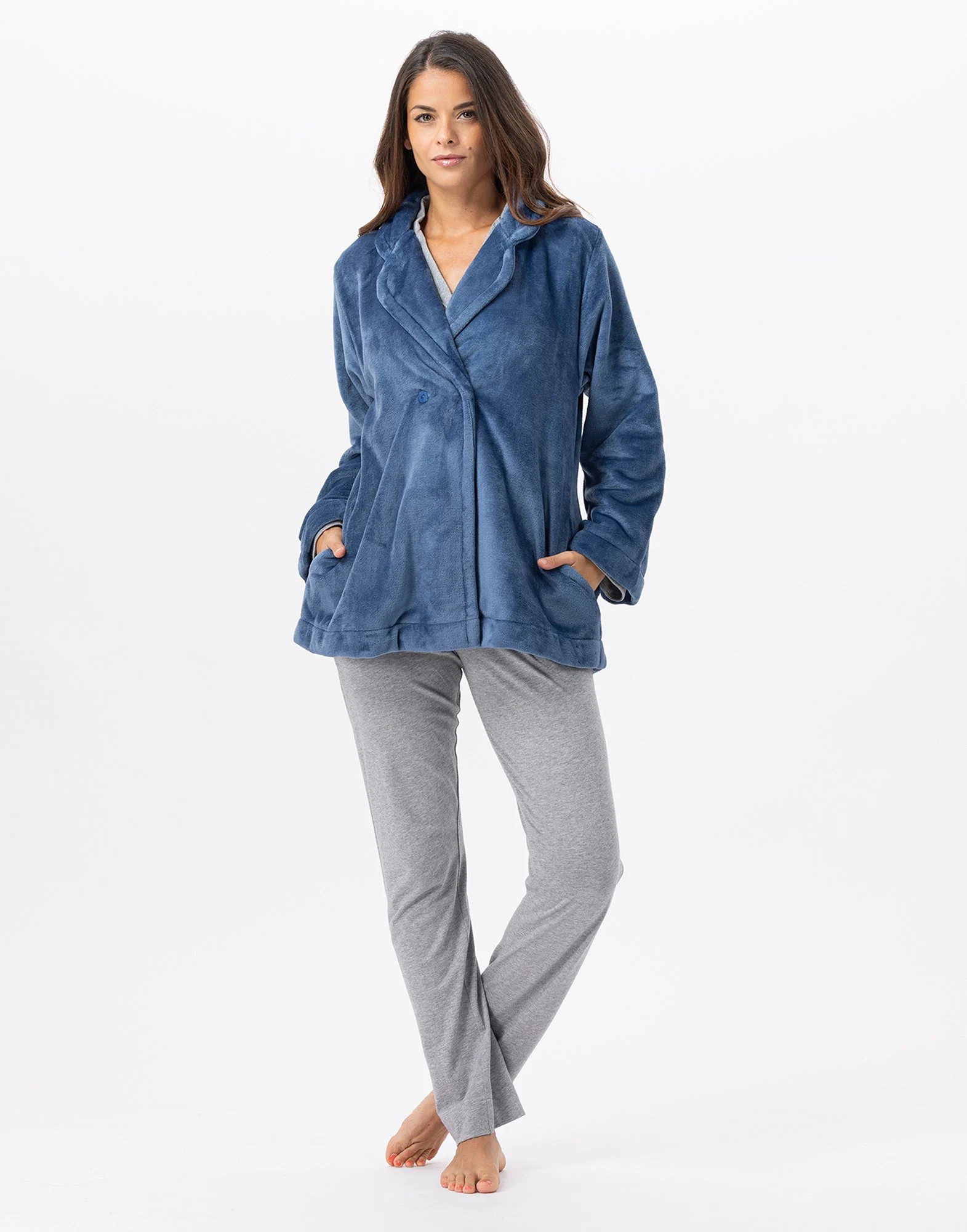 ESSENTIEL H77A - Veste en peluche flanelle | Bleu