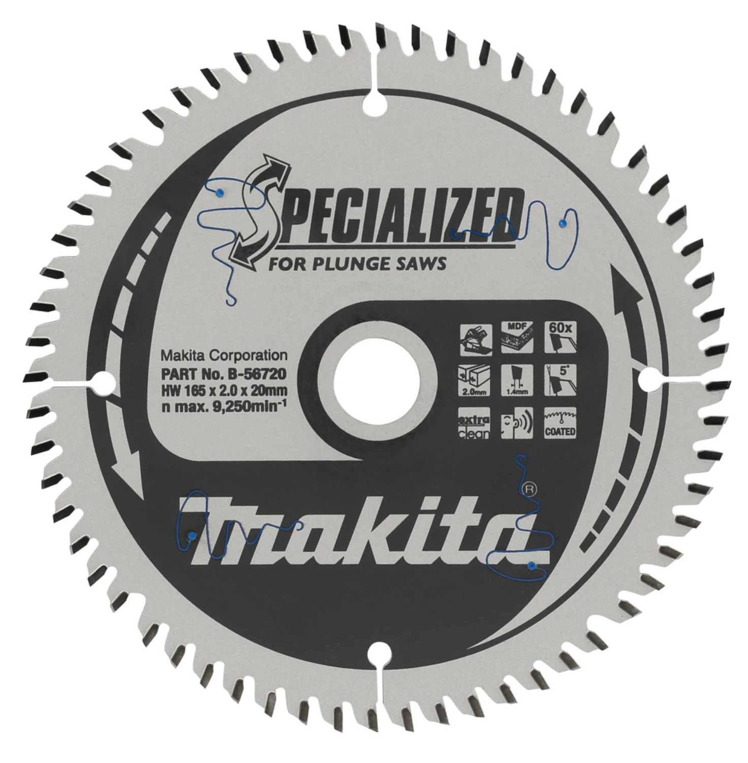 Makita B-56720 Gemelamineerd Invalcirkelzaagblad - 165 x 20 x 60T - Hout