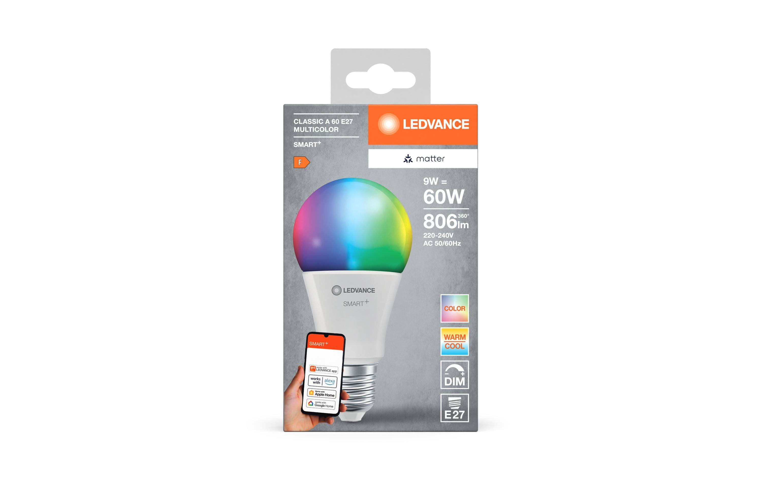 SMART+ Matter Classic A60 Multicolor 9W 827-865 E27Klassische Kolbenform mit Matter technologie